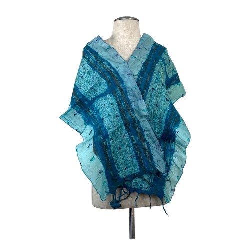 Turquoise Blue Gray Vantage Wet Felt Scarf